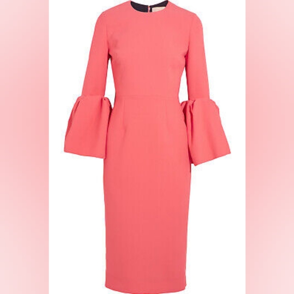 Roksanda MARGOT Crepe Dress Bell Sleeves Fitted Coral Pink size 10 (fits us 6) - Picture 2 of 10